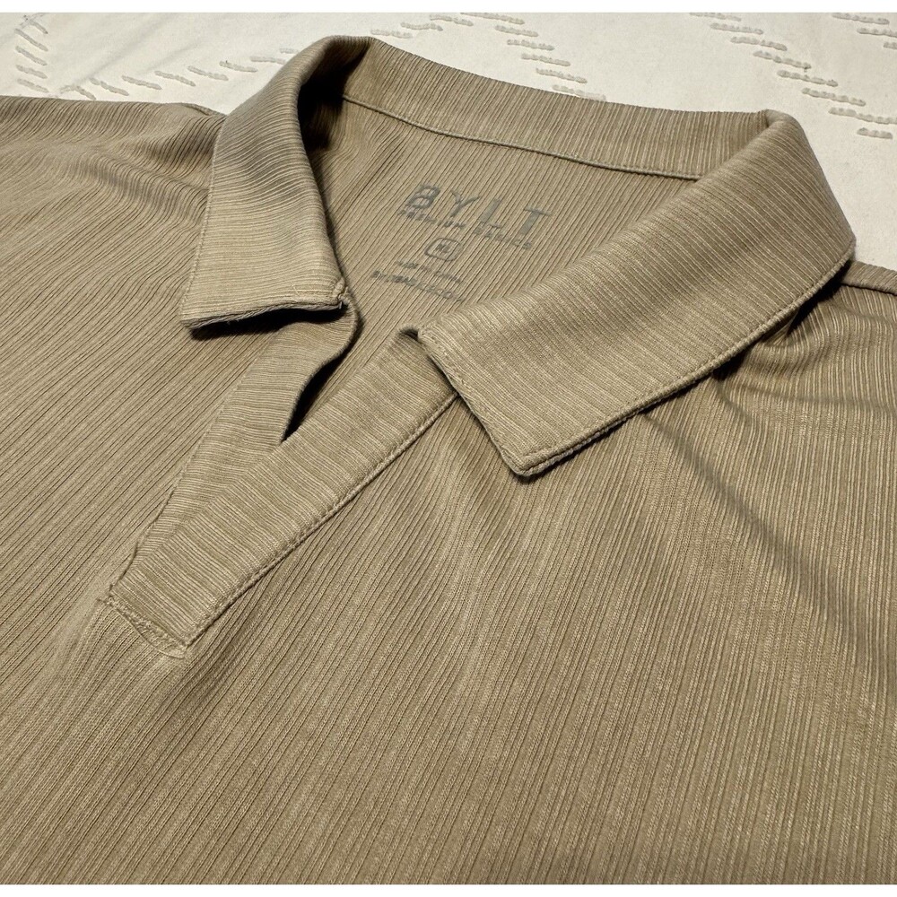BYLT Ribbed Short Sleeve Open V Polo Tan Khaki Gym Casual Performance Size XL
